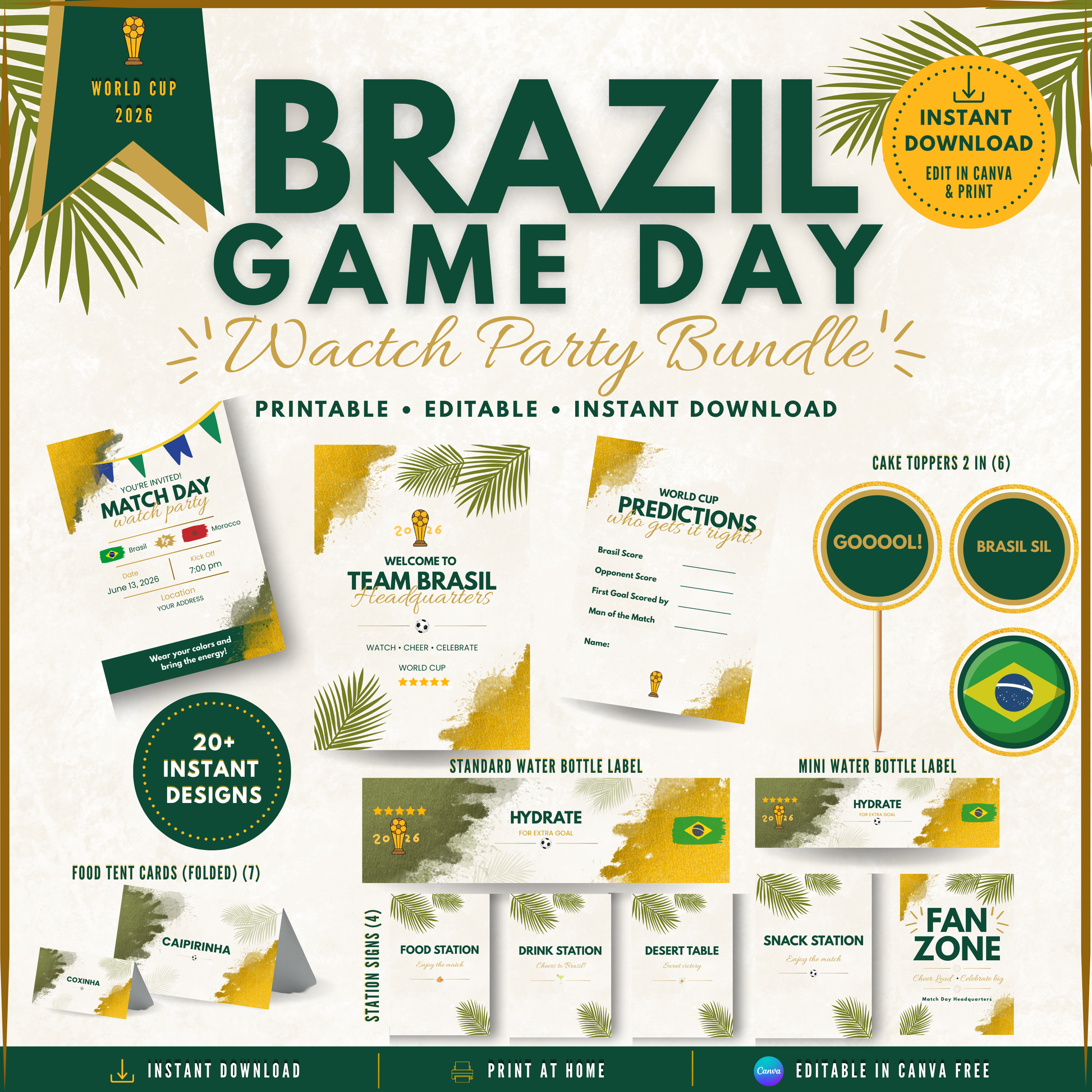 Soccer Watch Party Printable Bundle with invitations, signs, cupcake toppers and water bottle labels