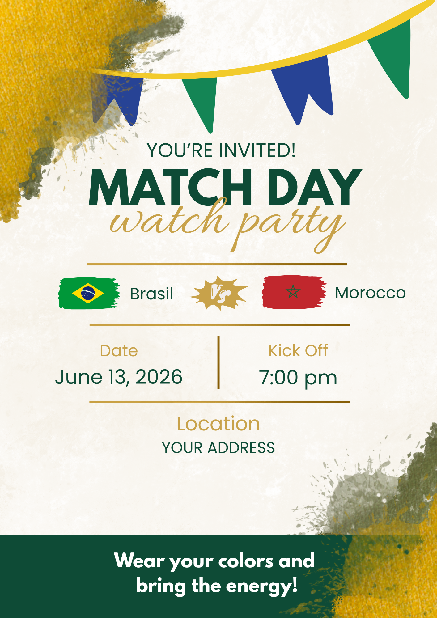 Editable soccer watch party invitation template